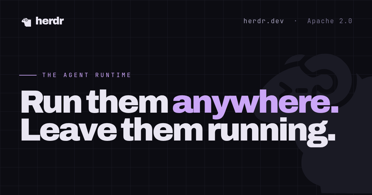 herdrのロゴとRun them anywhere. Leave them running.という紹介画像